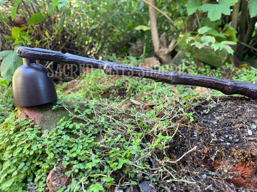 Druid's Branch Antiqued Brass Candle Snuffer with Long Handle for Candle Magick, Ritual, Altar Tool, Wicca, Spells, Candle Tool, Witch Altar