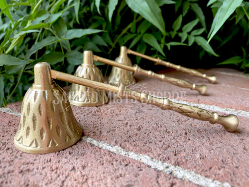 Elven Brass Candle Snuffer with Satin-Finish & Short Handle for Candle Magick, Ritual, Altar Tool, Wicca, Spells, Candle Tool, Witch's Tool