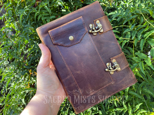 Traveling Witch's Leather Journal with Pocket for use as Book of Shadows, Tarot Journal, Spell Book, Dream Journal, Grimoire, Witchcraft
