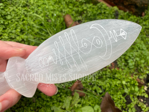 Crescent Moon Unalome Selenite Athame Ritual Knife for Direct Energy, Clear Negativity, Cleansing