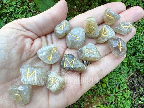 Citrine Gemstone Elder Futhark Rune Set for Divination, Viking Runes, Rune Stone Sets, Crystal Runes, Citrine Rune Set, Hand-Carved Runes
