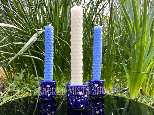 Starlit Sky Porcelain Mini Spell Candle Holder Cobalt Blue & Silver for Spells, Rituals, Ceremonies, Candle Magick, Wicca, Witchcraft, Altar