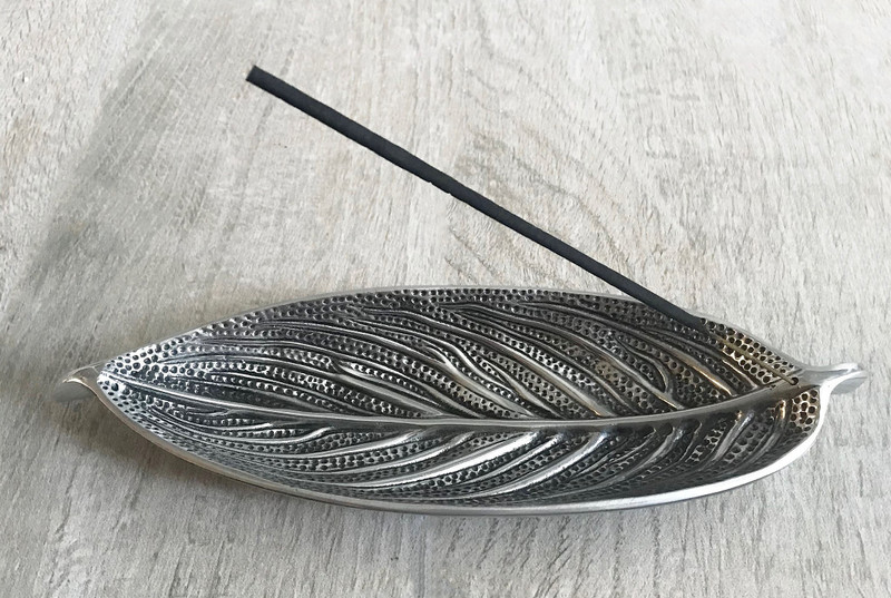 Silver Leaf Incense Holder Recycled Aluminum for Burning Stick Incense, Sage Smudge Pot, Cone Incense Burner, Resin Incense Burner, Altar