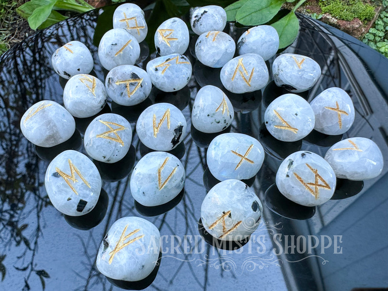 Engraved rune stones (36 pieces) / rune stones set / baltic sea