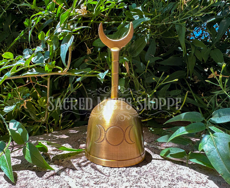 Melody of the Moon Bell Triple Goddess Brass Altar Bell with Crescent Melody of the Moon Bell Triple Goddess Brass Altar Bell with Crescent