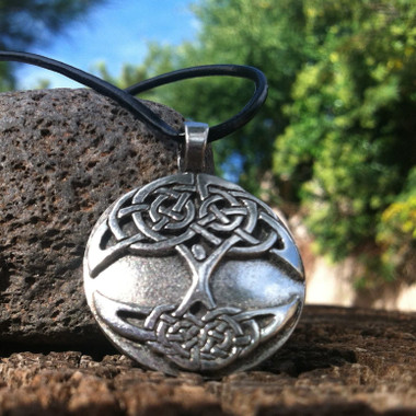 Celtic Tree of Life Pewter Blessing Pendant with Handmade Leather