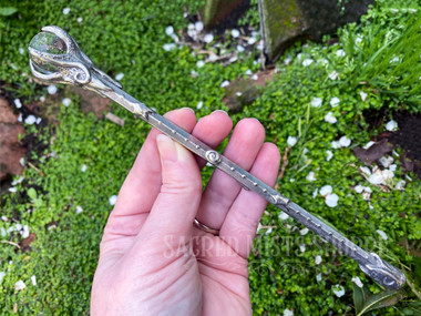 Celestial Spiral Wand Handmade Pewter with Quartz Crystal for