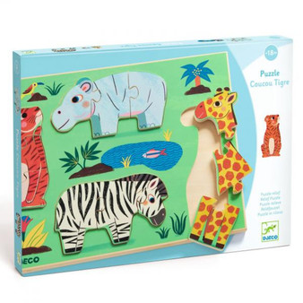 Djeco Coucou-Tigre - 3-Piece Wooden Puzzles - EAN 3070900012646