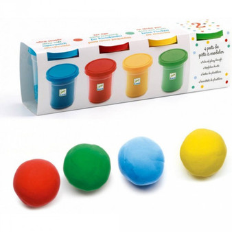 Djeco 4 Tubs of Play Dough - Basic Colors - EAN 3070900097568