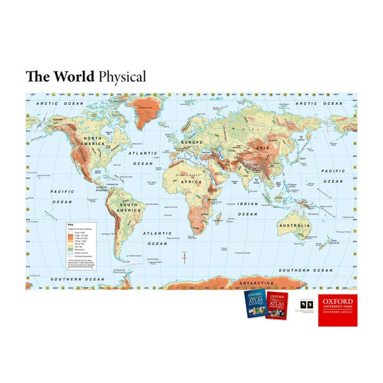 Oxford Wall Map: World Physical - ISBN 9780190409647
