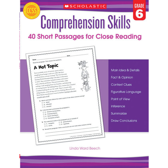 Comprehension Skills: 40 Short Passages for Close Reading: Grade 6 - ISBN 9780545460576