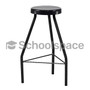 Lab stool with a black plastic seat, featuring a heavy-duty matte black steel frame.