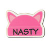 Small Pink Cat Ear Hat Shaped Lapel Pin with Nasty on Brim