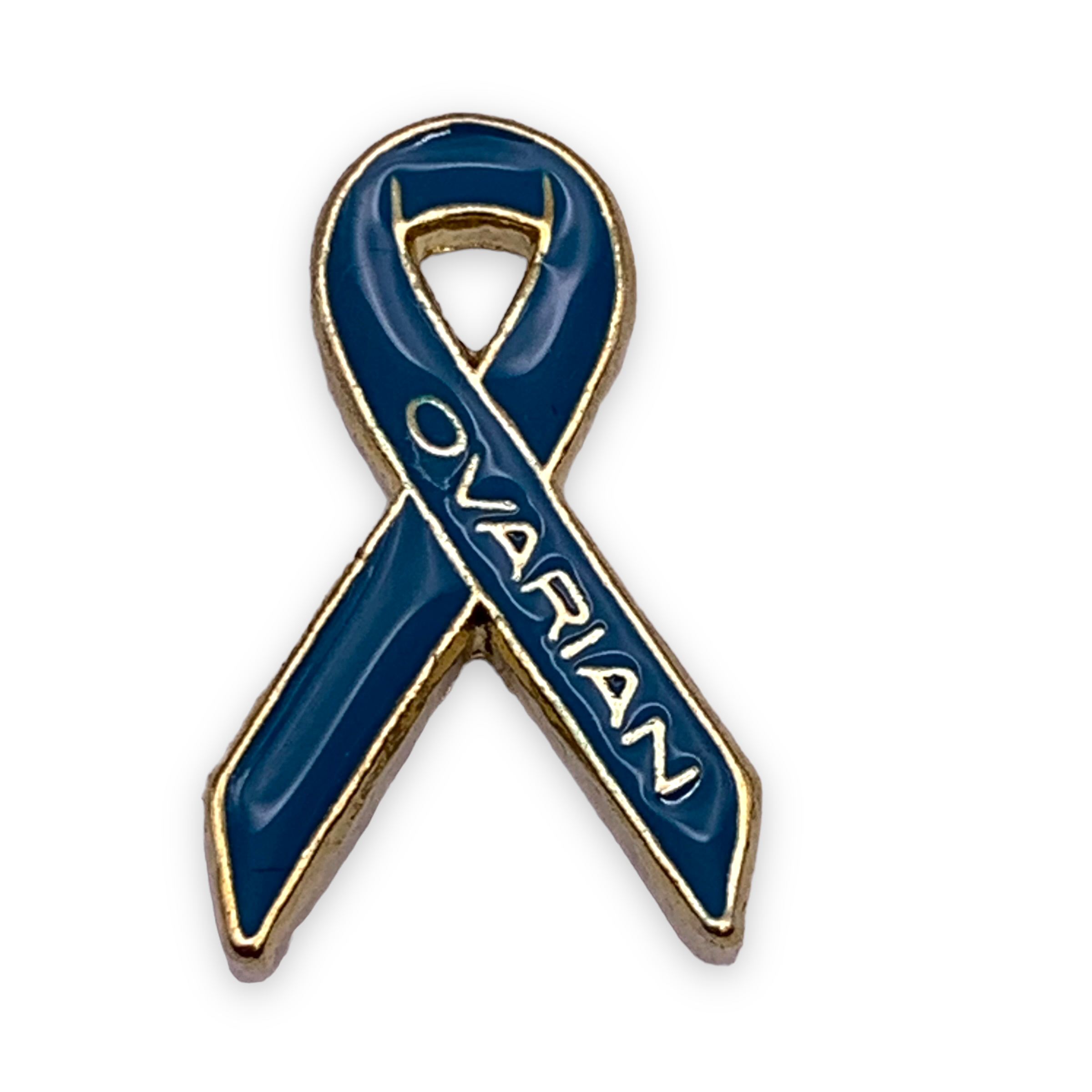 Ovarian Cancer Awareness Ribbon Lapel Pin - Teal & Gold Pewter Support Pin