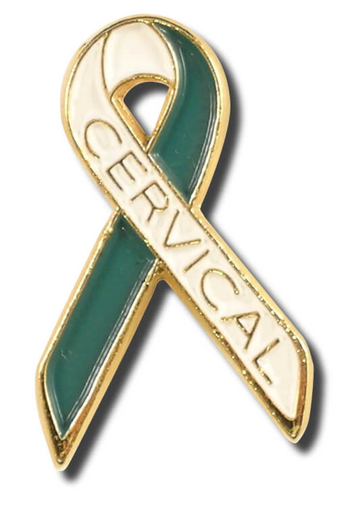 Cervical Cancer Ribbon Pin Teal and White