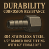 Stainless Steel 1/2" Barbed Hose Fitting 1/2" Female NPT