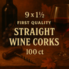 9 x 1 1/2 First Quality Straight Wine Corks 100 ct
