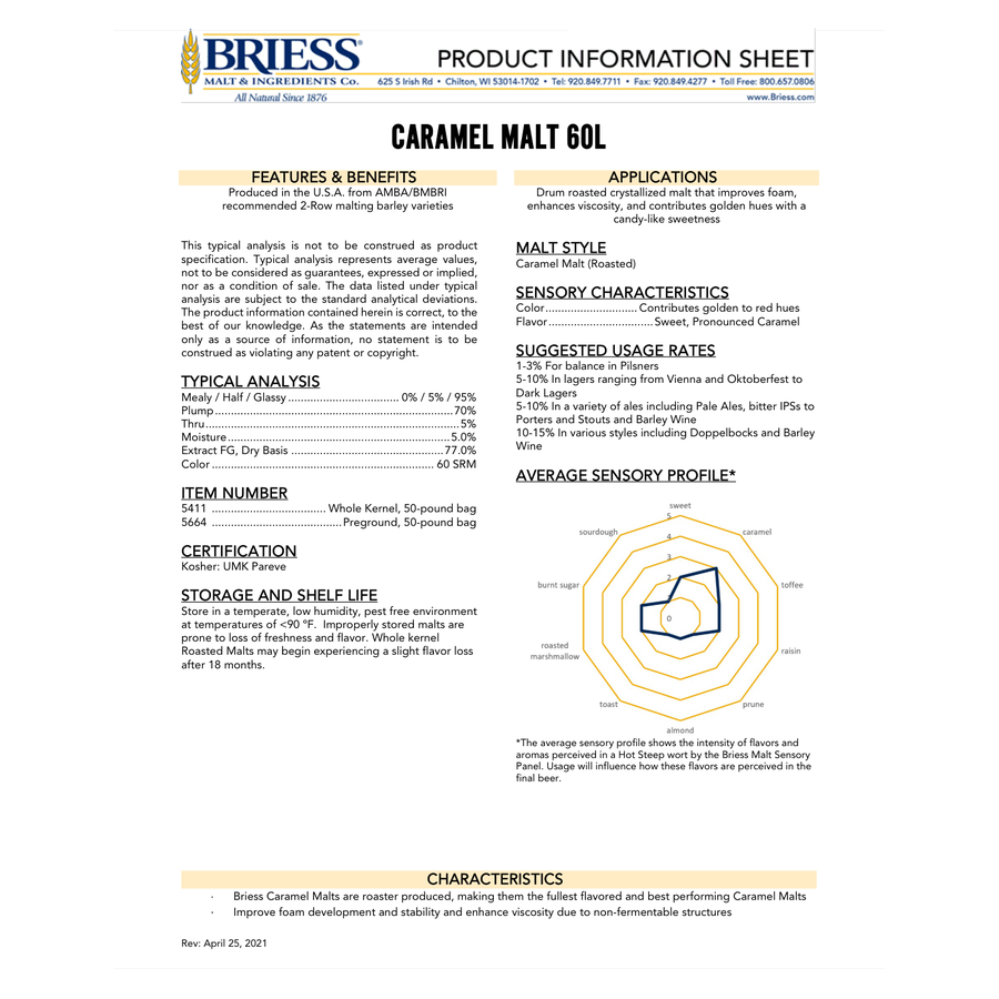 Briess Caramel 60L Malt 1 lb