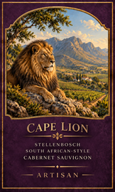 Cape Lion Stellenbosch South African-Style Cabernet Sauvignon Artisan wine bottle label from Finer Wine Kits