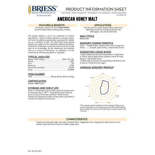 Briess American Honey Malt 50 lb Crushed