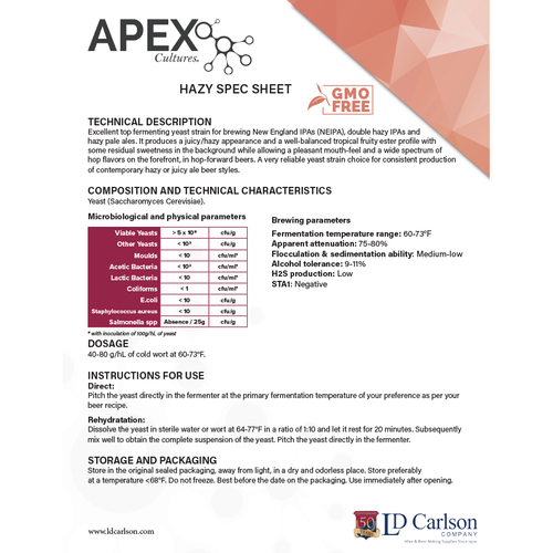 Apex Cultures Dry Brewing Yeast - Hazy 500g
