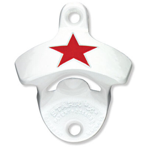 Red Star White Powder Coated Bottle Opener