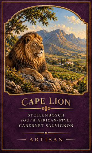 Cape Lion Stellenbosch South African-Style Cabernet Sauvignon Artisan wine bottle label from Finer Wine Kits