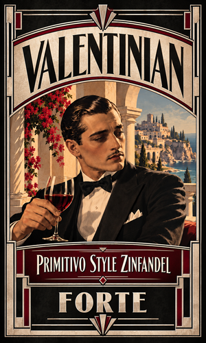 Valentinian Primitivo-Style Zinfandel Forte wine bottle label from Finer Wine Kits