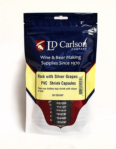 Black/Silver Grapes PVC Shrink Capsules (Bag Of 30)