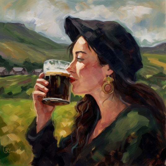 woman drinking stout beer