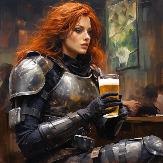 woman in riot gear drinking beer