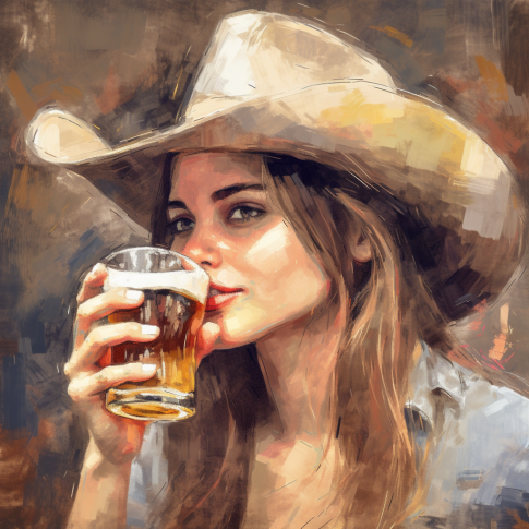 woman in cowboy hat drinking beer