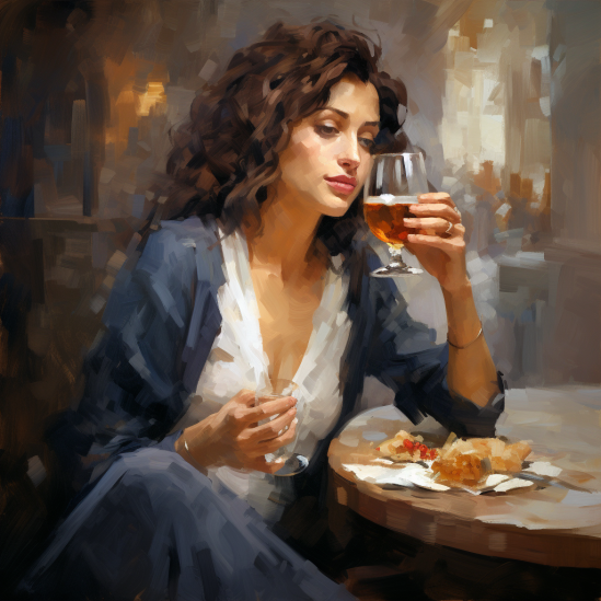 woman drinking beer and eating biscuits 