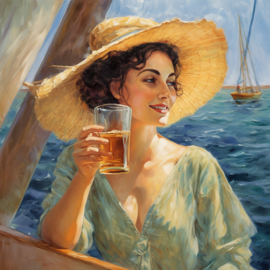 woman drinking beer on sailboat