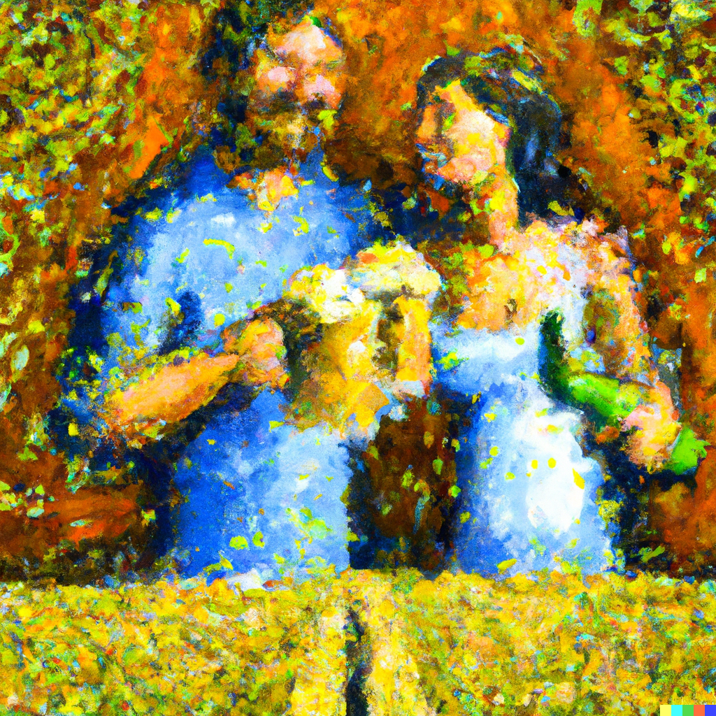 painting of happy couple with beer