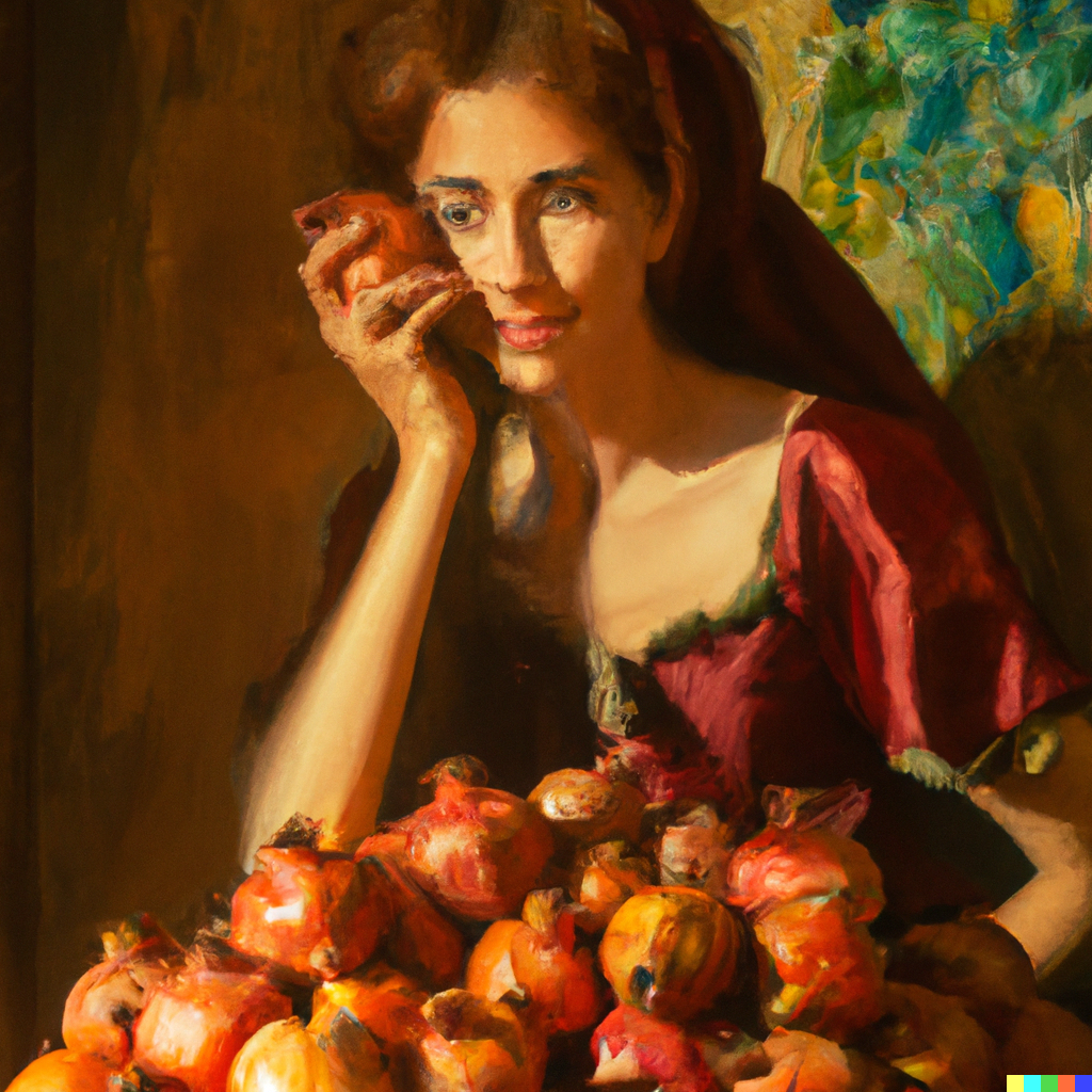 woman and pomegranates