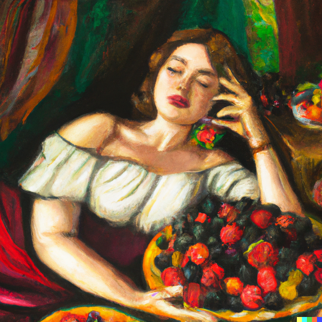 woman with her eyes closed and a bowl of berries