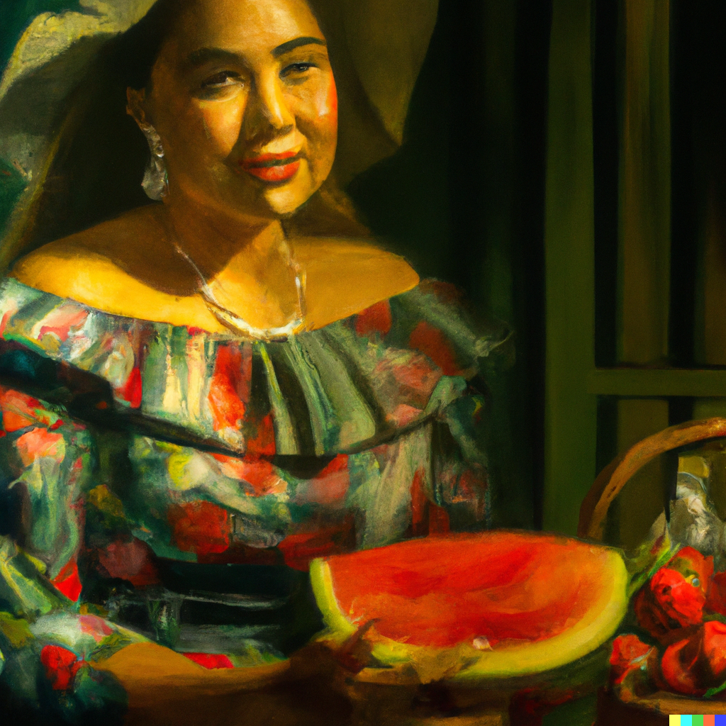 woman with watermelon and strawberries