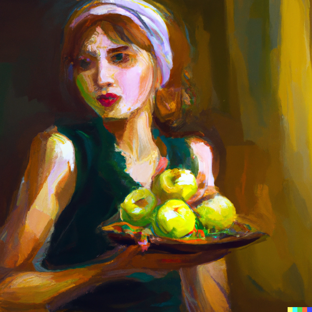 woman with green apples