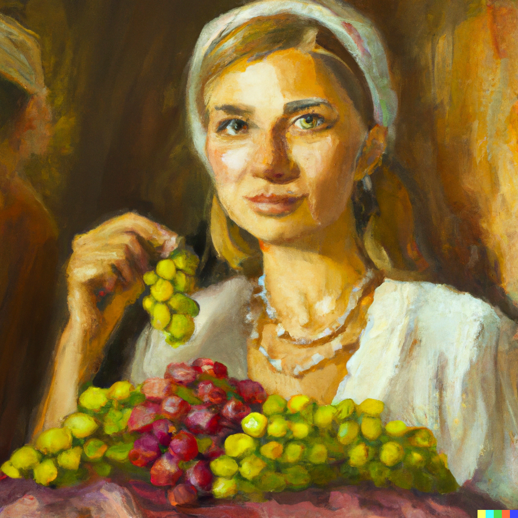 woman enjoying grapes and cranberries