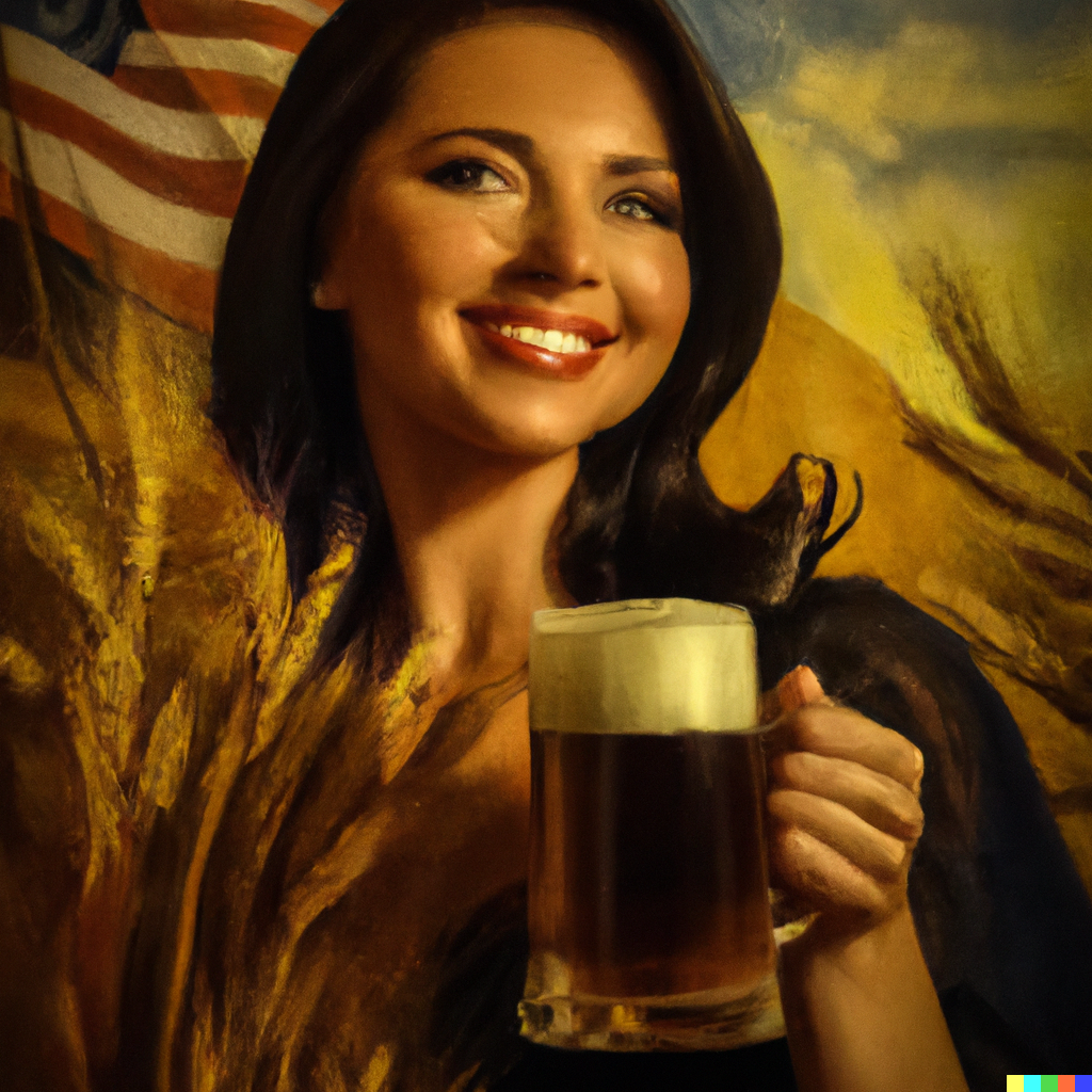 woman drinking beer with American flag