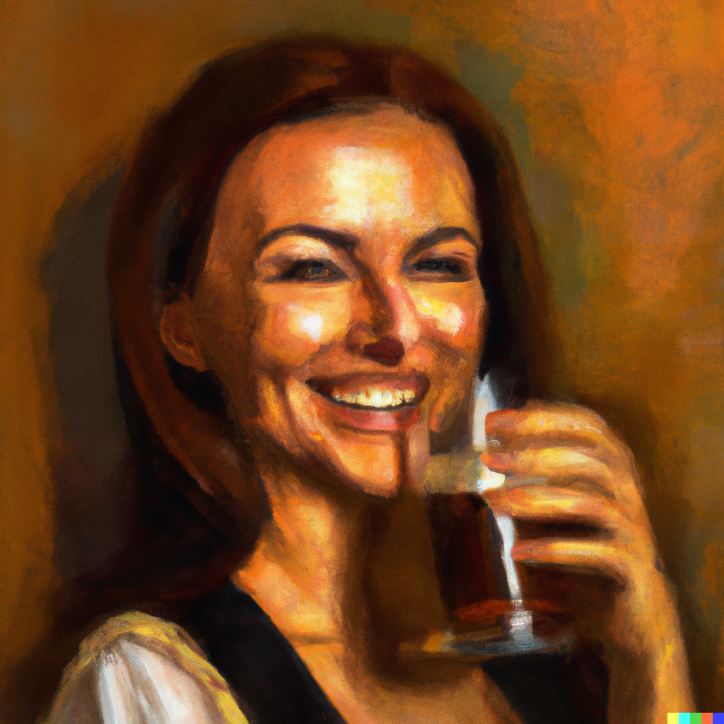woman drinking dark beer