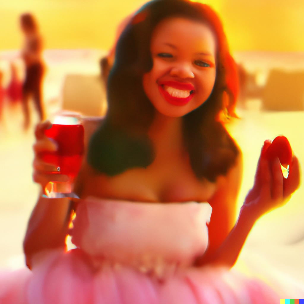 woman drinking reddish beer on the beach