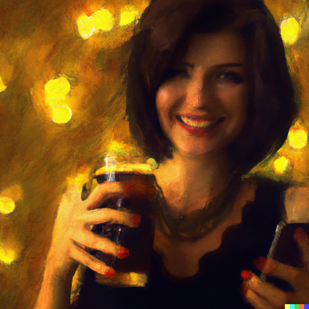 woman smiling drinking beer