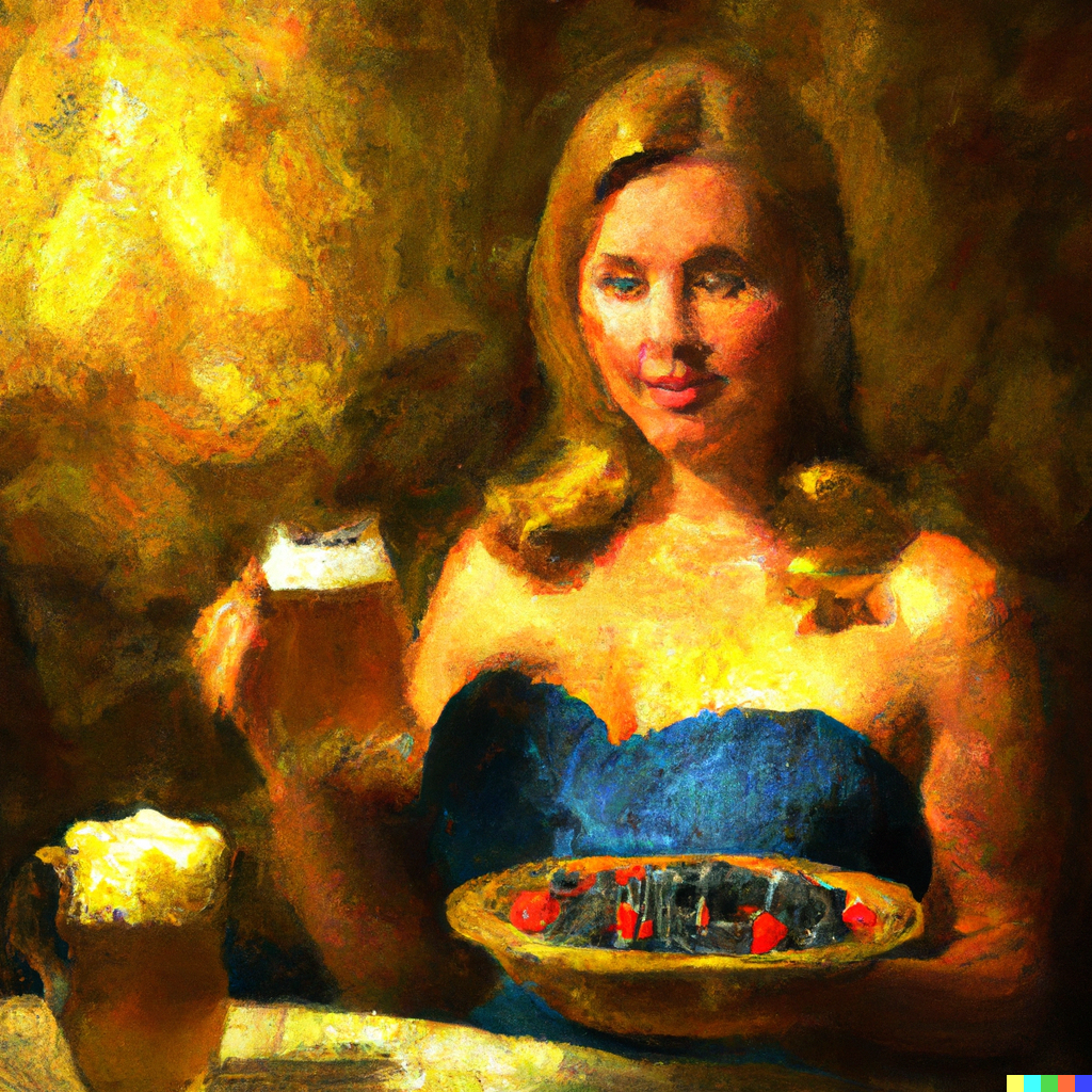 woman drinking beer and eating blueberries