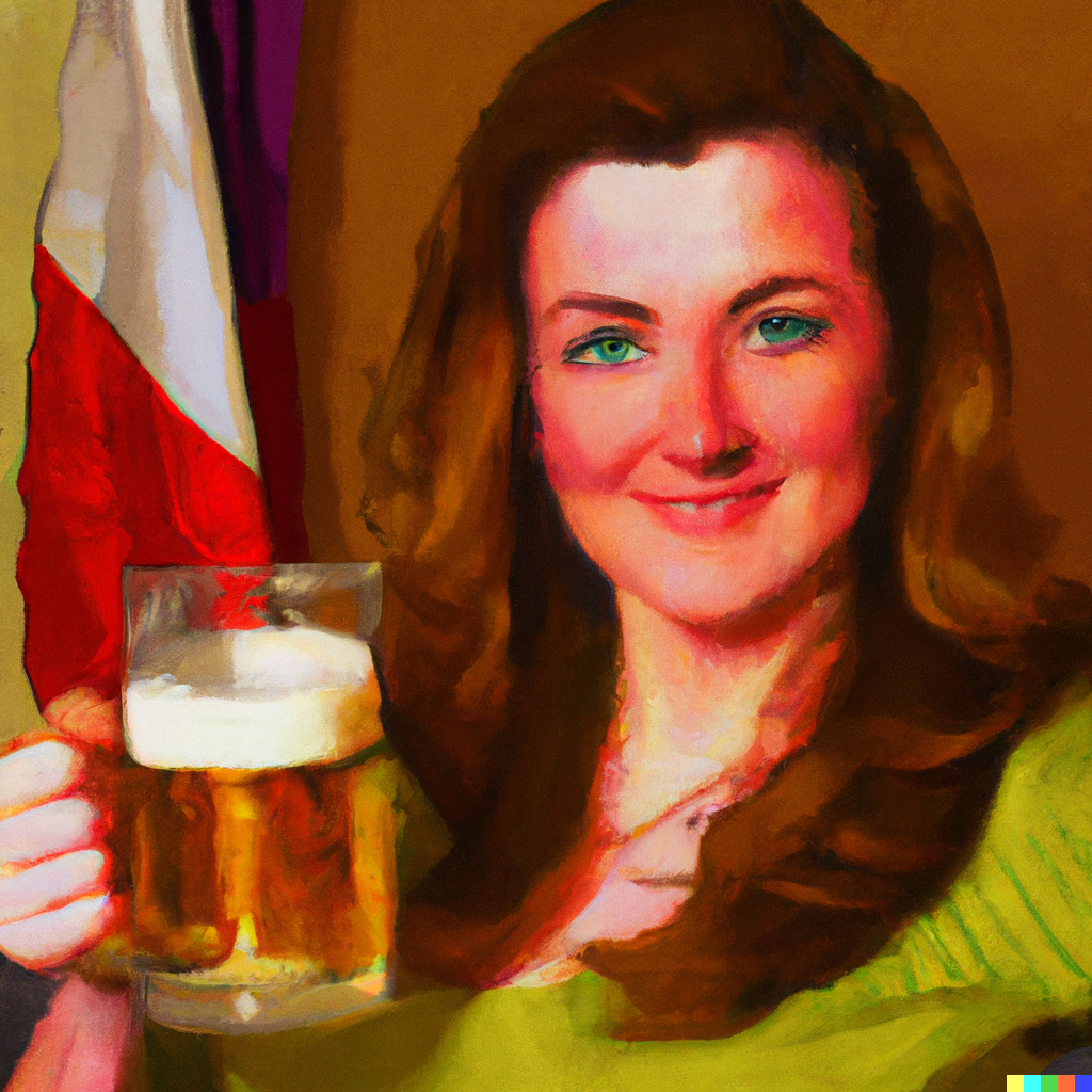 woman drinking beer with Irish flag