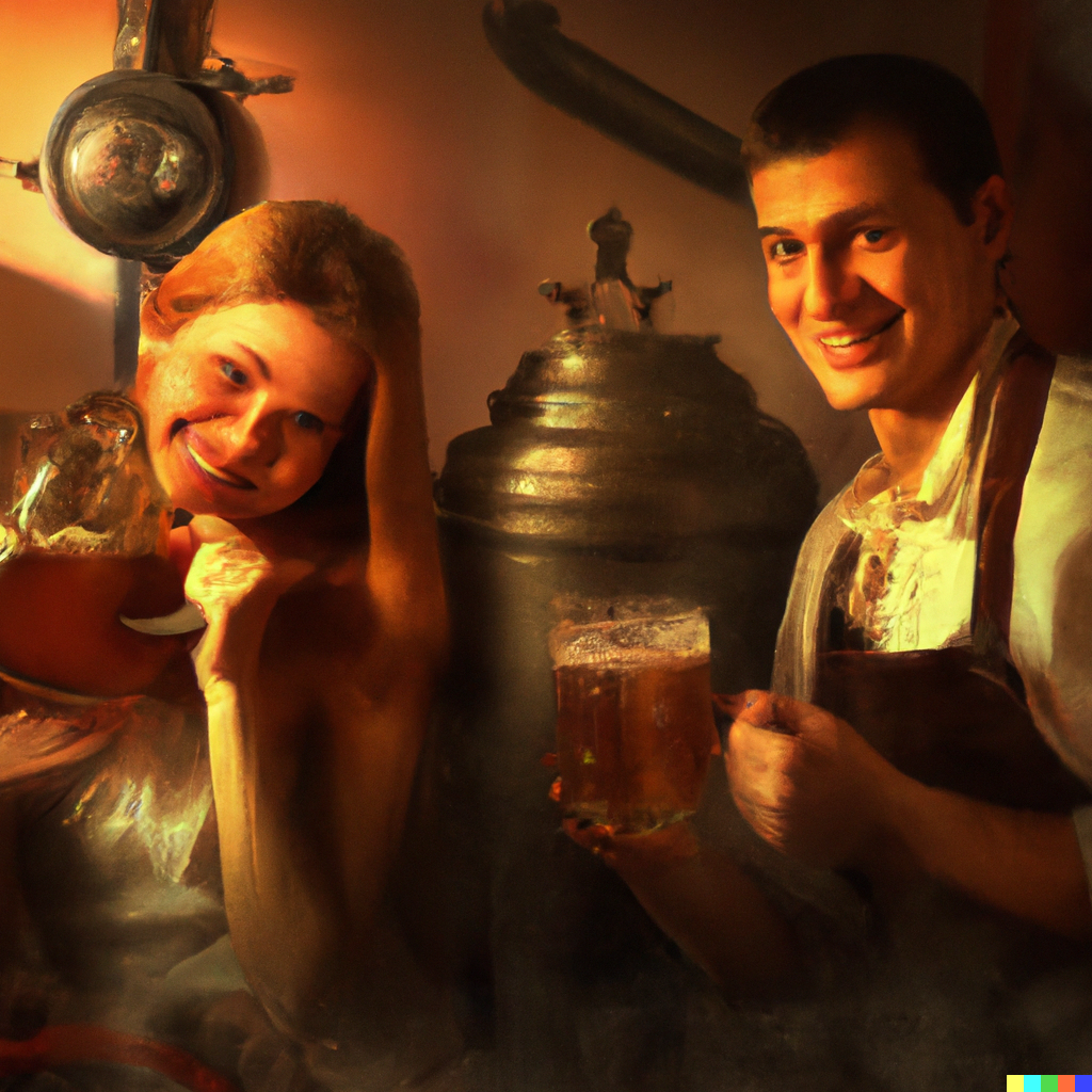 man and woman brewing beer