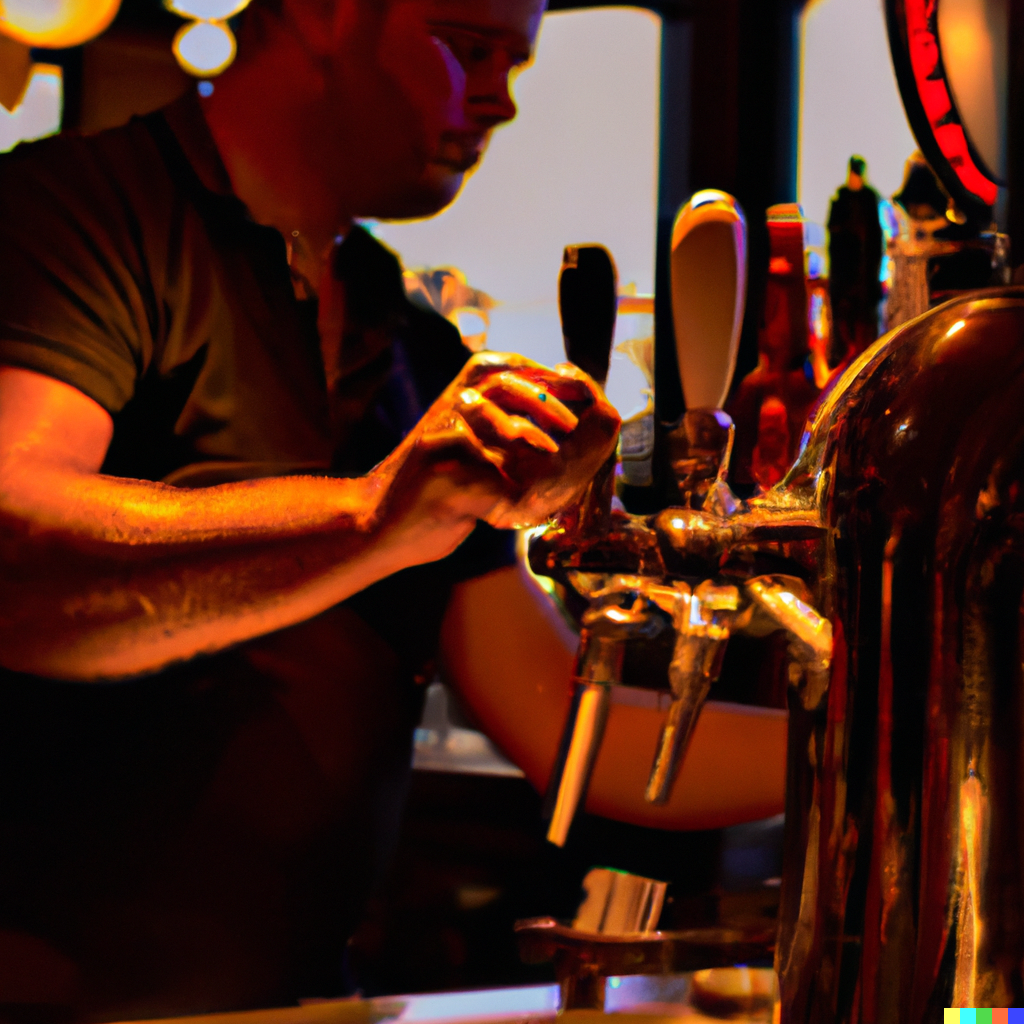 bartender at beer tap