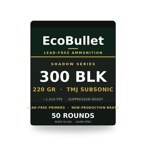 EcoBullet Shadow: 300 BLK 220gr TMJ Subsonic, 50 Rounds