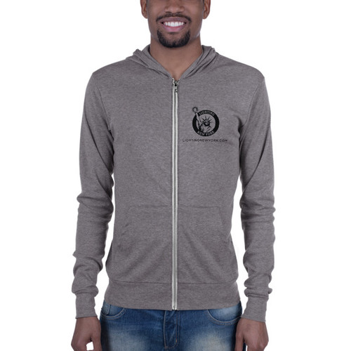 Grey LNY Front Logo Bella+Canvas Unisex Lightweight Zip-hoodie with Tear Away Label